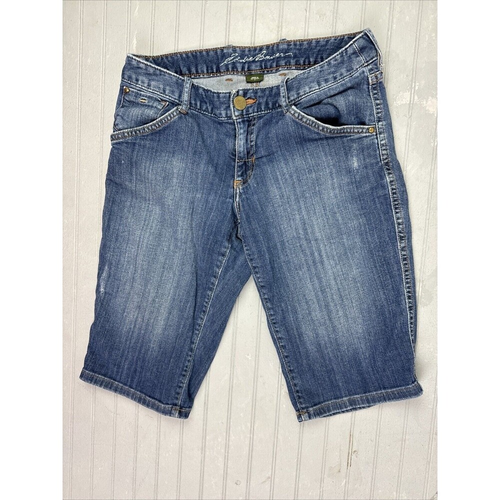 Eddie Bauer Size 2 Womens Shorts Bermuda Denim Jean Stretch Med Wash Low Rise